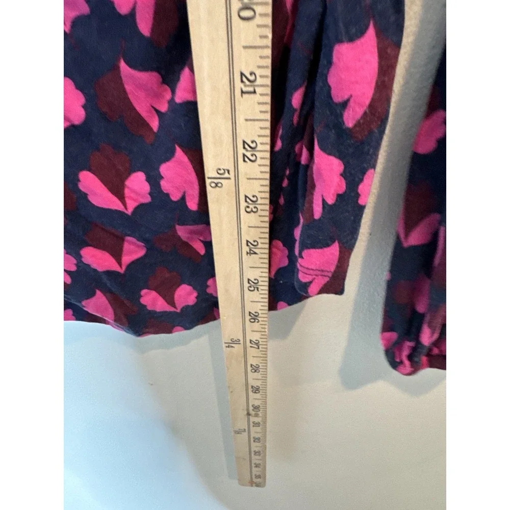 Boden Blouse Womens 4 Blue Pink Floral V Neck Jersey Wrap Top Long Sleeve Ruched